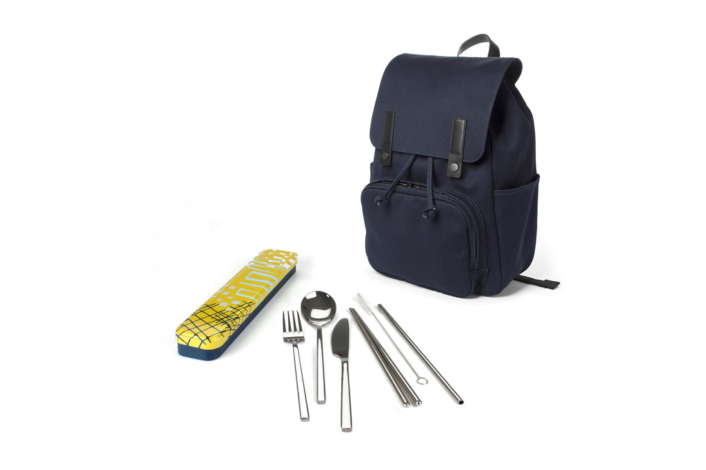 RetroKitchen Carry Your Cutlery Set - Abstract Design - includes fork, knife, spoon, chopsticks, straw and brush