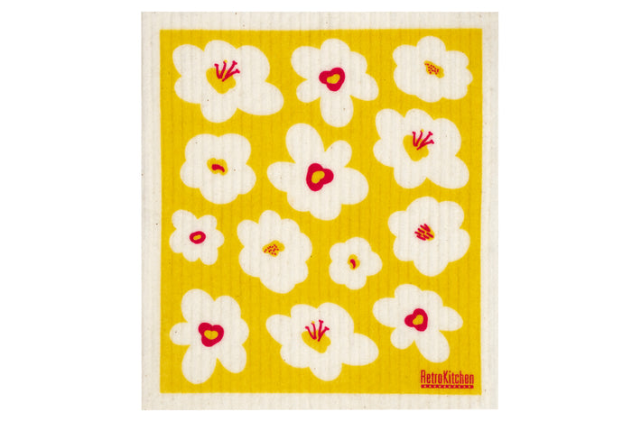 RetroKitchen compostable sponge cloth - retro flowers design