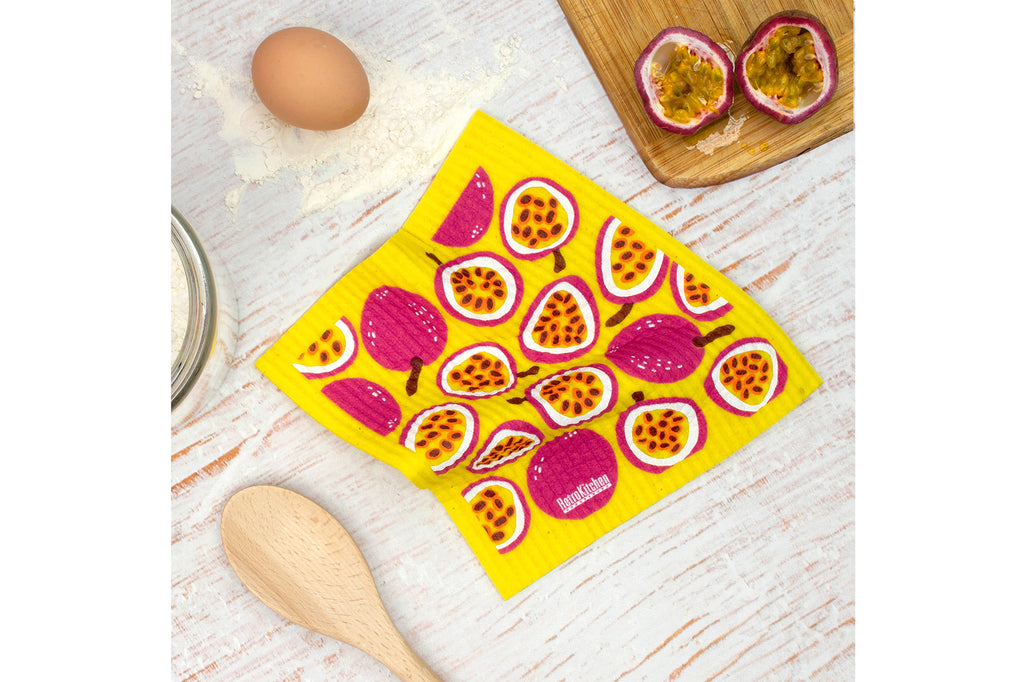 RetroKitchen compostable sponge cloth - passionfruit design