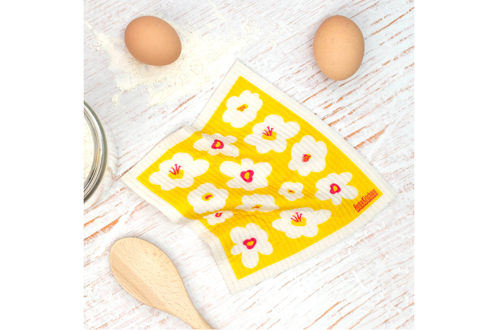 RetroKitchen compostable sponge cloth - Retro Flowers design