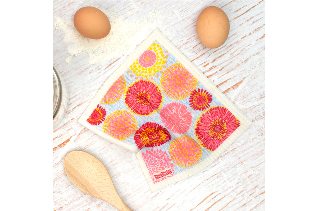 RetroKitchen compostable sponge cloth - waratahs design