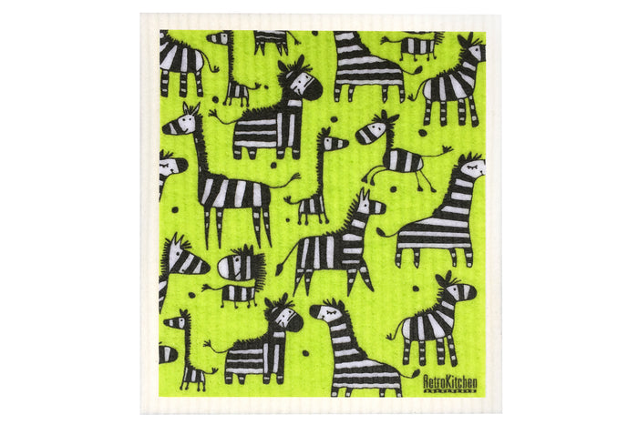 Retrokitchen compostable kitchen sponge cloth with zebras design