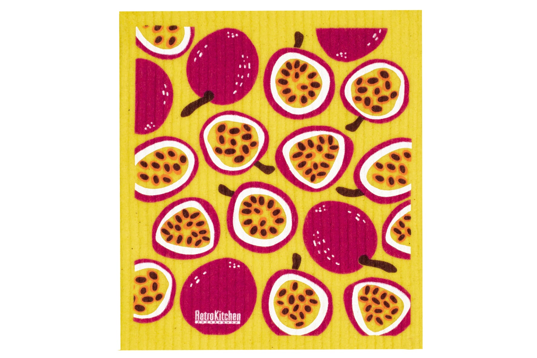 Compostable Kitchen Sponge Cloth RetroKitchen Passionfruit design